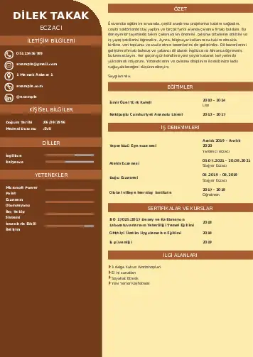 Eczacı CV Örnekleri cv indir